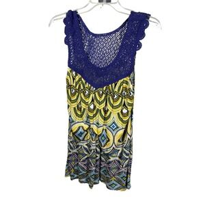 Apt. 9 Womens Purple Crochet Yoke Geometric Medallion Sleeveless Tank Top Large